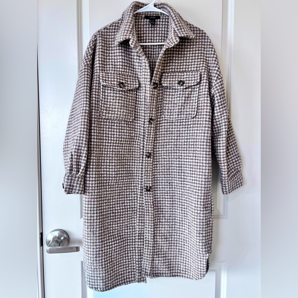 Forever 21 Brown and Cream Houndstooth Coat